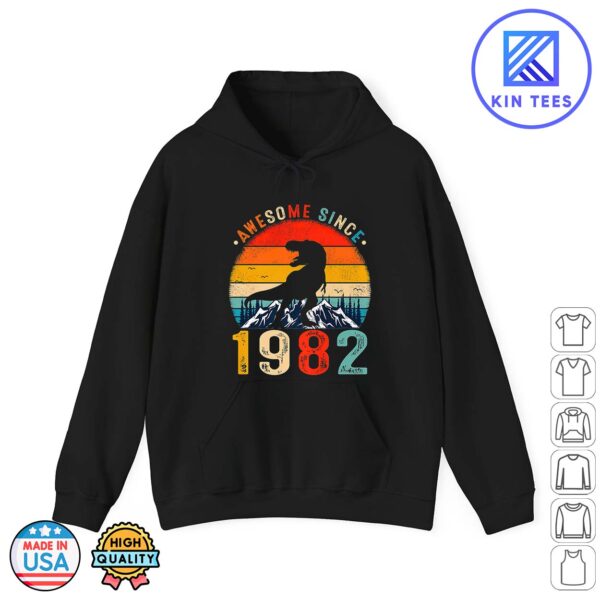 40 Years Old Awesome Since 1982 Dinosaur 40th Birthday Hoodie